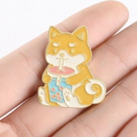 Kawaii Corgi Boba Love Enamel Pin! - Picture 3 of 4